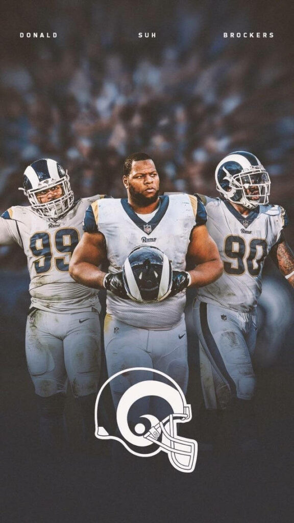 LA Rams players Aaron Donald Brockers Suh in uniforms with Rams logo football wallpaper background