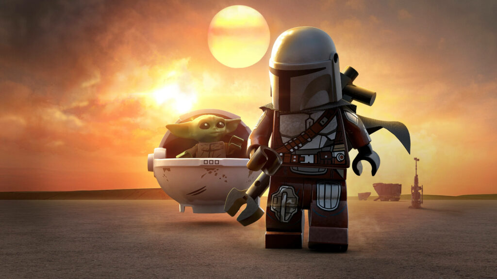 LEGO The Mandalorian & Child Sunset Wallpaper for Star Wars Fans