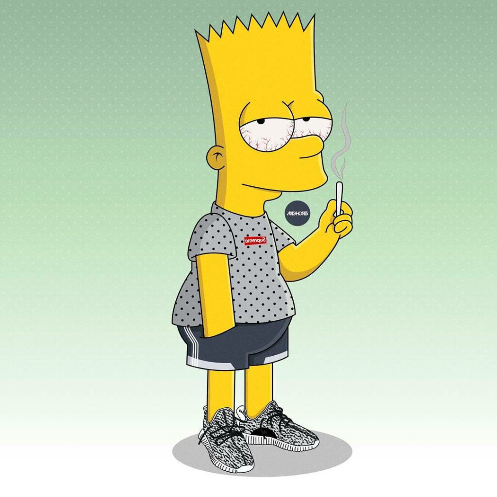 Bart Simpson relaxed with stoned expression in pastel universe cartoon wallpaper background