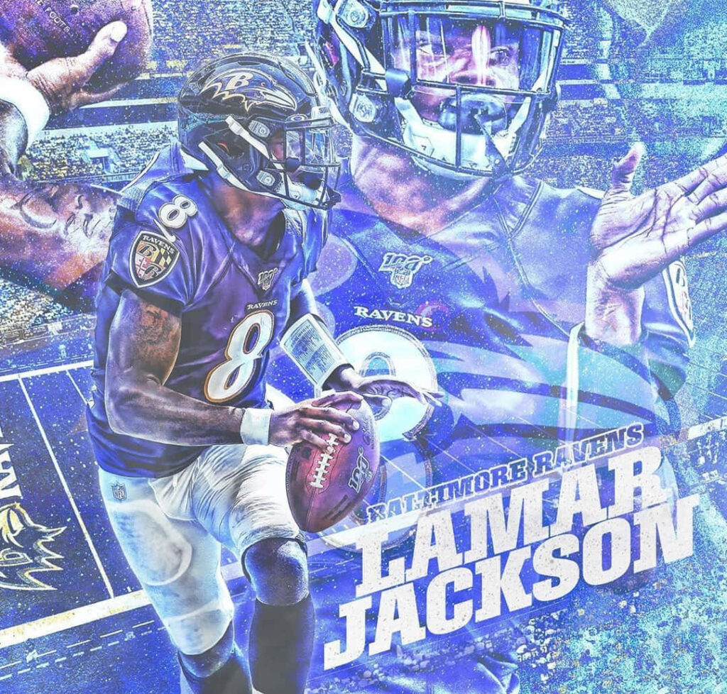 Lamar Jackson Baltimore Ravens dynamic football wallpaper showing energy and determination