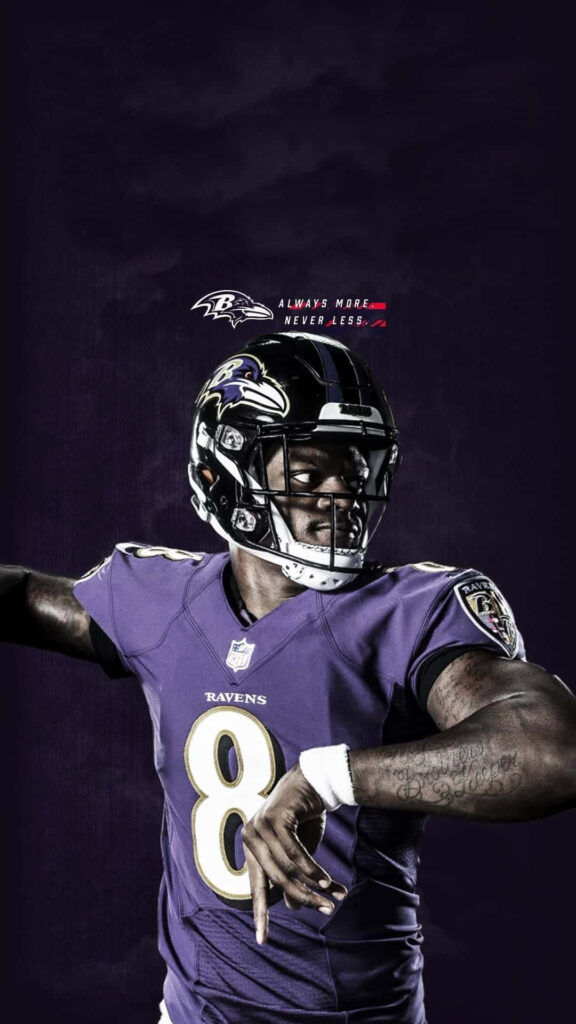 Lamar Jackson Baltimore Ravens wallpaper dark purple background Ravens logo Always More Never Less