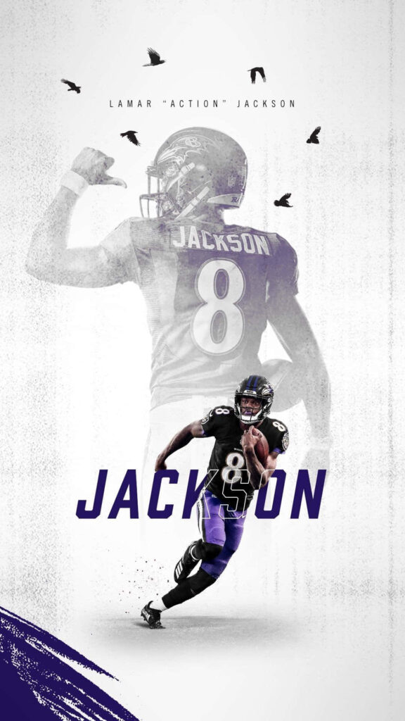 Lamar Jackson Baltimore Ravens #8 dynamic wallpaper showcasing athleticism and team spirit background