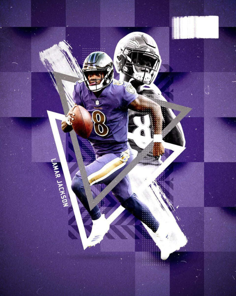 Lamar Jackson Baltimore Ravens wallpaper violet background showcasing athleticism and energy