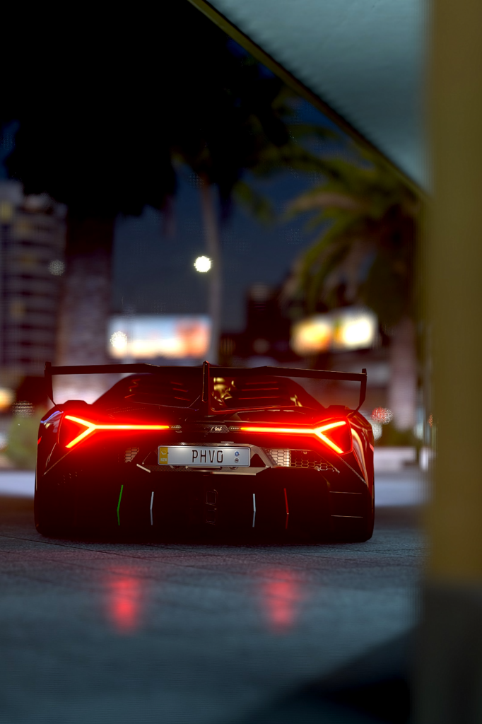Lamborghini Veneno: Stunning Rear View in Urban Nightscape Wallpaper