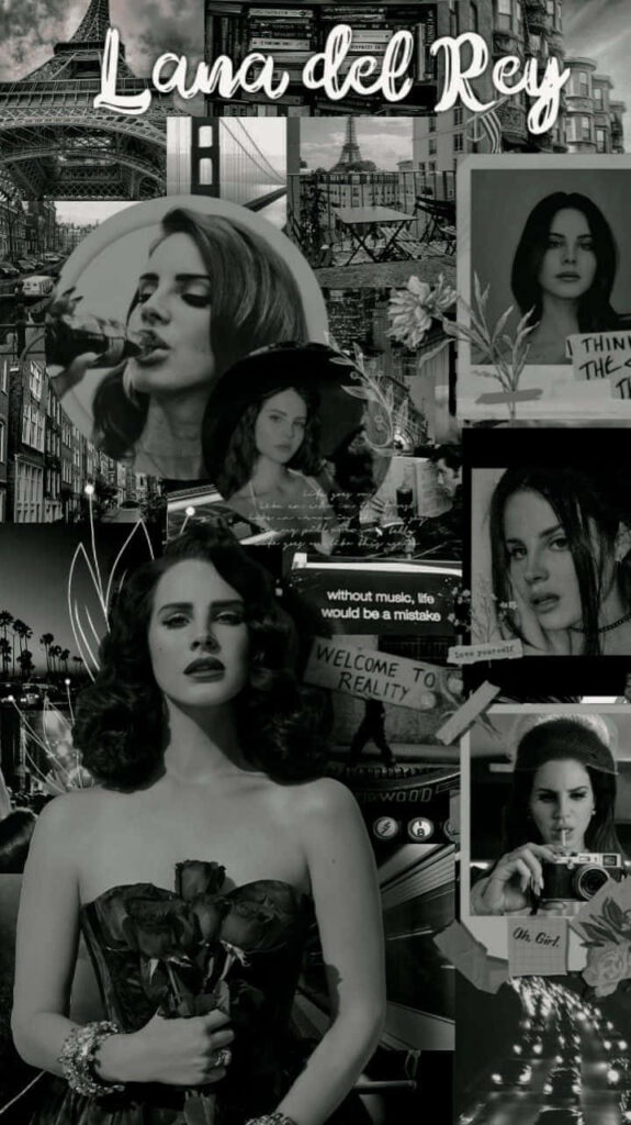 Vintage Lana Del Rey Collage Wallpaper: Black-and-White Aesthetic