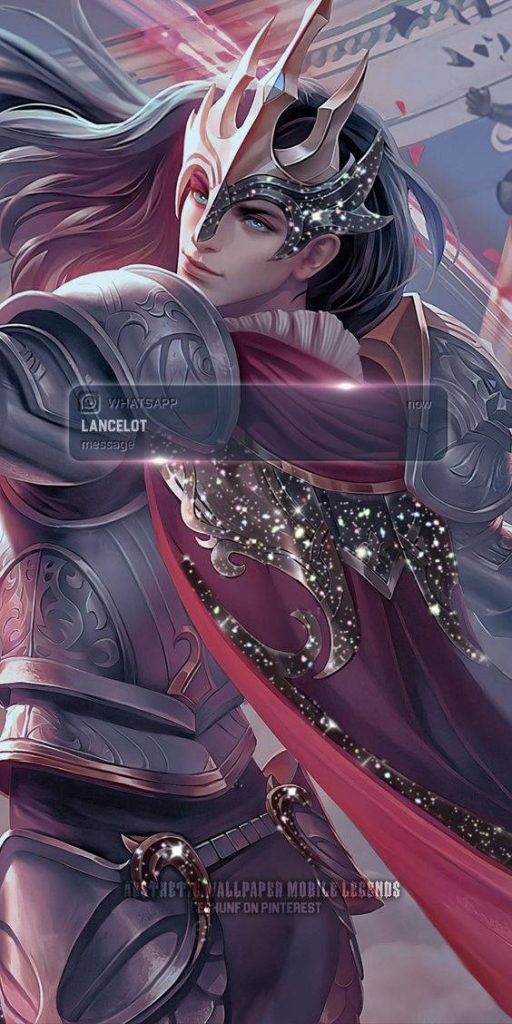 Lancelot from Mobile Legends in silver rose armor with dark hair and fantasy floral knight design wallpaper