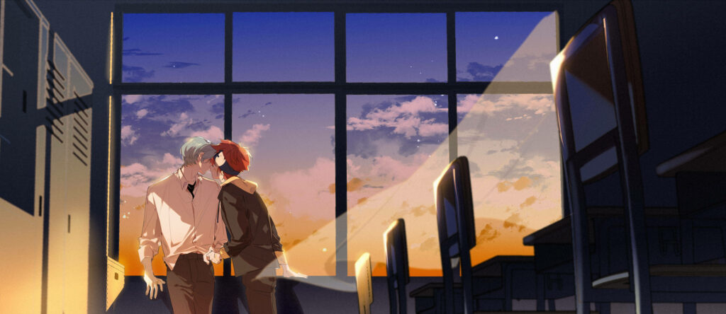 Peaceful Sunset Wallpaper: Langa & Reki from Sk8 the Infinity