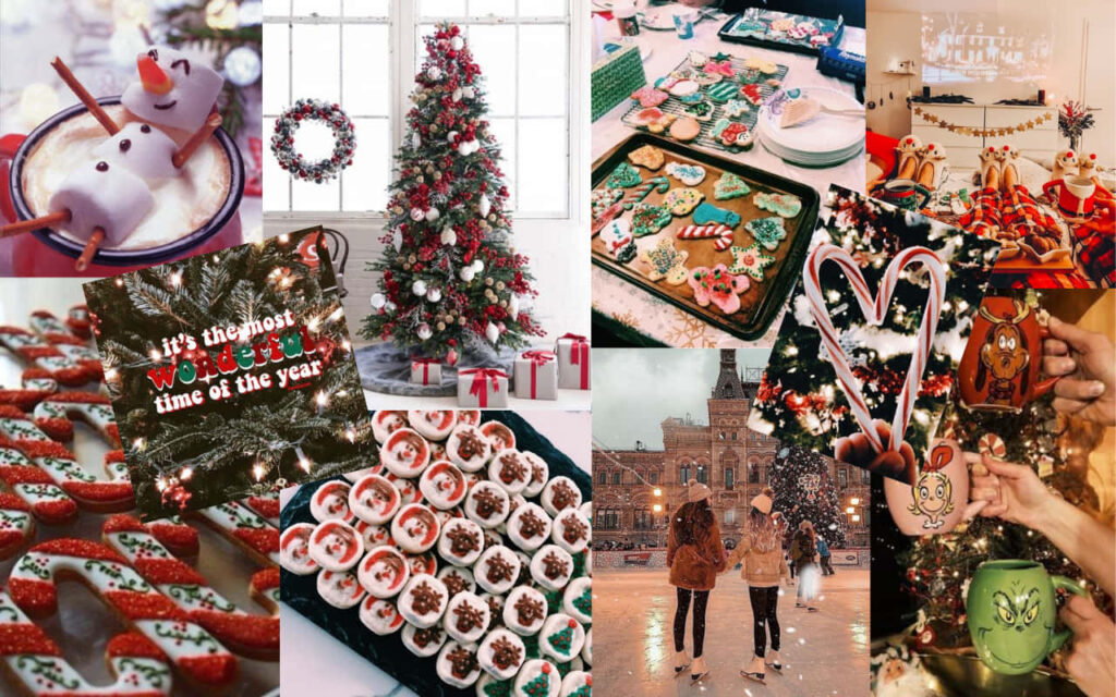 Festive Memories: A Captivating Christmas Collage Celebrating Family and Decor Wallpaper