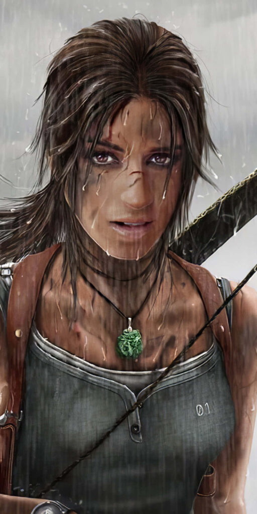 Lara Croft's Enigmatic Downpour: A Jaw-Dropping Rise Of The Tomb Raider Wallpaper for Android Featuring a Drenched Icon