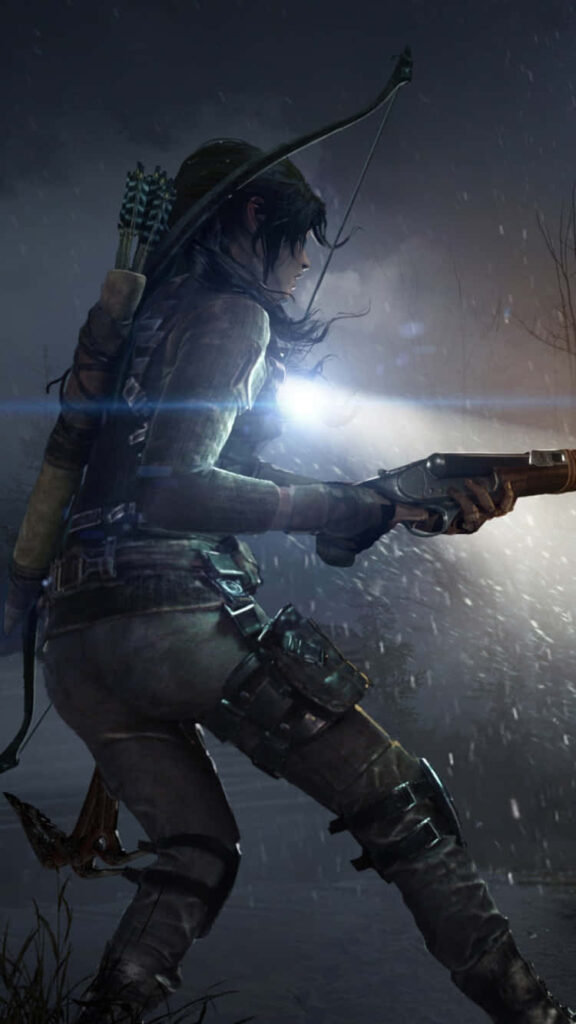 Conquering Shadows: Lara Croft's Epic Quest in Treacherous Lands Wallpaper
