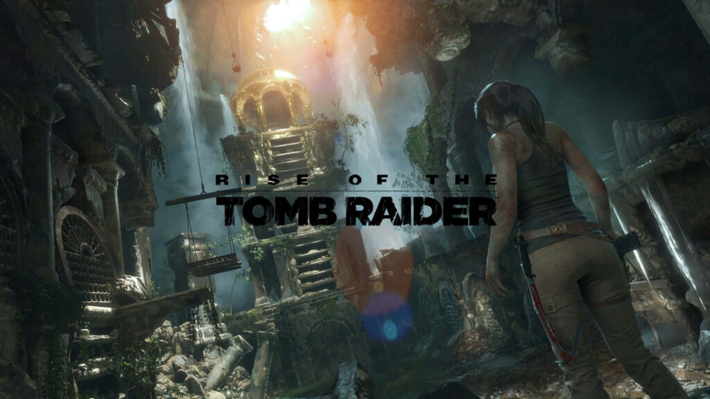 Lara Croft embarking on a perilous adventure inside the ancient temple in Rise of the Tomb Raider - A captivating high-definition wallpaper