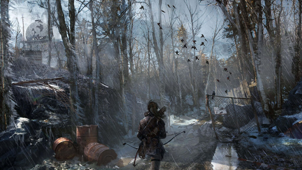 Unleashing Archery Skills: Lara Croft's Epic Confrontation in Rise of the Tomb Raider Wallpaper
