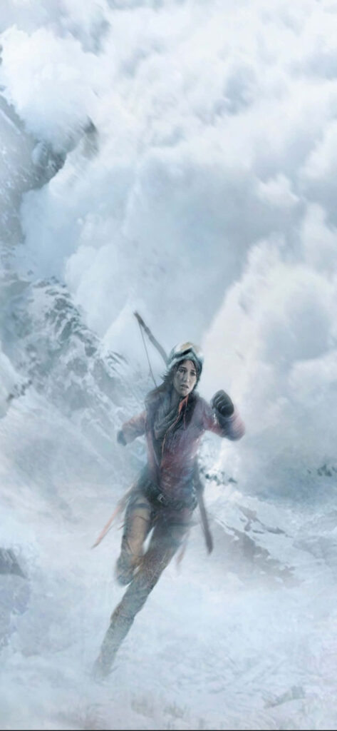 Fleeing the Perilous Avalanche: Lara Croft's Epic Escape in Rise of the Tomb Raider Wallpaper