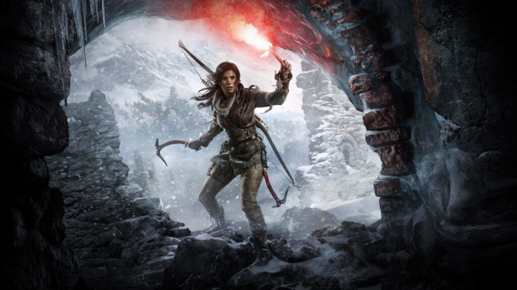 Lara Croft in Shadow of the Tomb Raider - Climbing Axe in Snowy Terrain Wallpaper