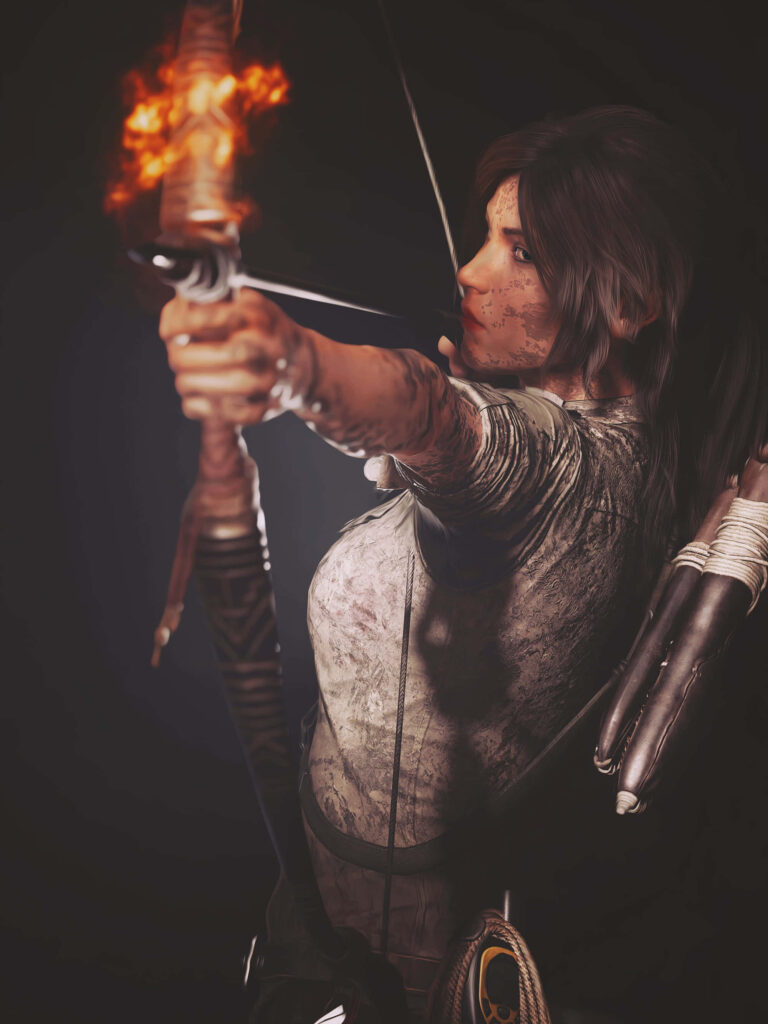 Burning Passion: A Dynamic Lara Croft Unleashes Fiery Arrows in Exhilarating Rise Of The Tomb Raider Android Wallpaper