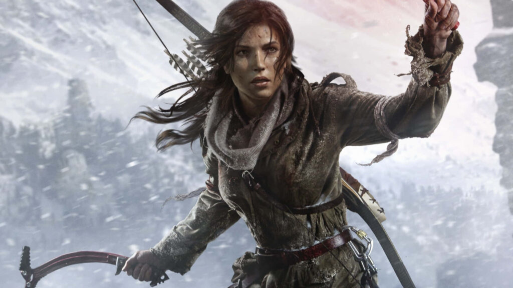 Surviving the Blizzard: Lara Croft Takes Refuge with her Bow and Arrow in Rise of the Tomb Raider Wallpaper