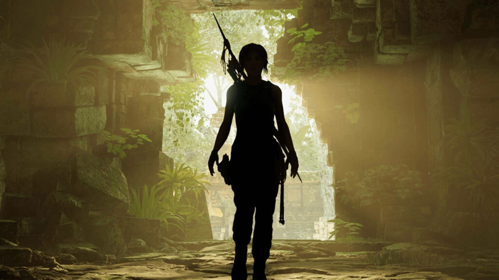 Into the Abyss: Lara Croft's Epic Escape from the Ancient Tomb - Shadow of the Tomb Raider Wallpaper