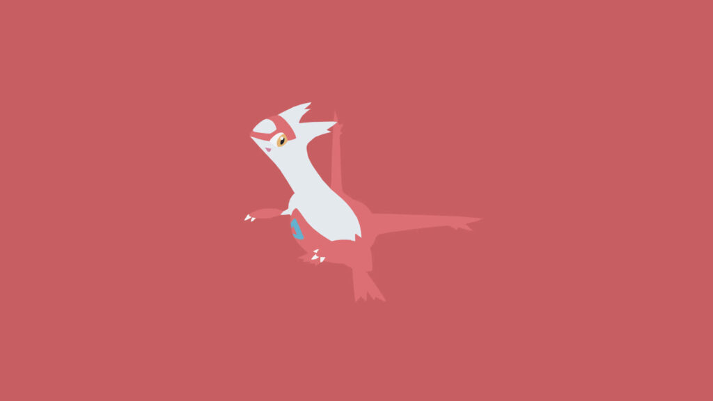 Latias Minimalist Wallpaper on Solid Red Background - Pokémon Art