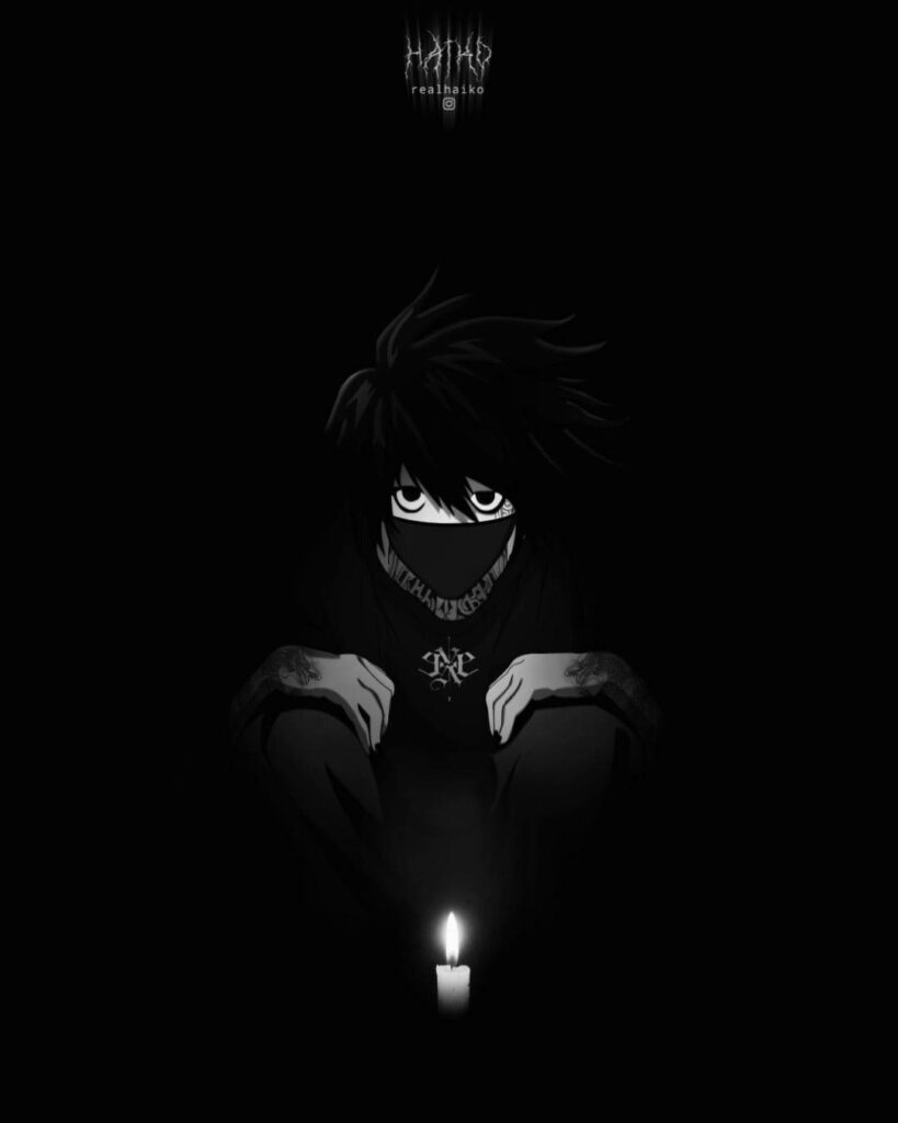 The Enigmatic L: A Mysterious Death Note Mobile Wallpaper featuring Lawliet's Dark Persona