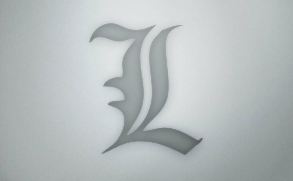 Minimalist Death Note L Lawliet logo wallpaper dark gothic design anime fan desktop background