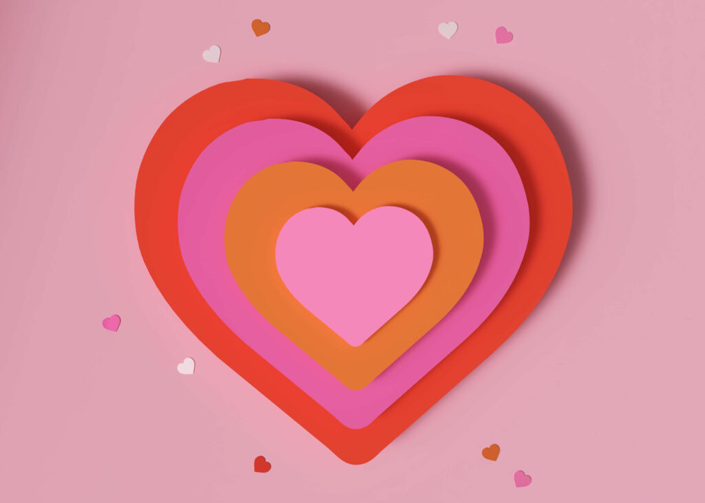 Vibrant Heart Design Wallpaper in Red, Pink, and Orange