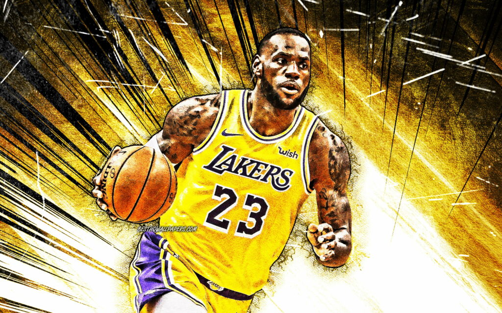 Golden Grunge: LeBron James of the LA Lakers Shining in Abstract Radiance Wallpaper