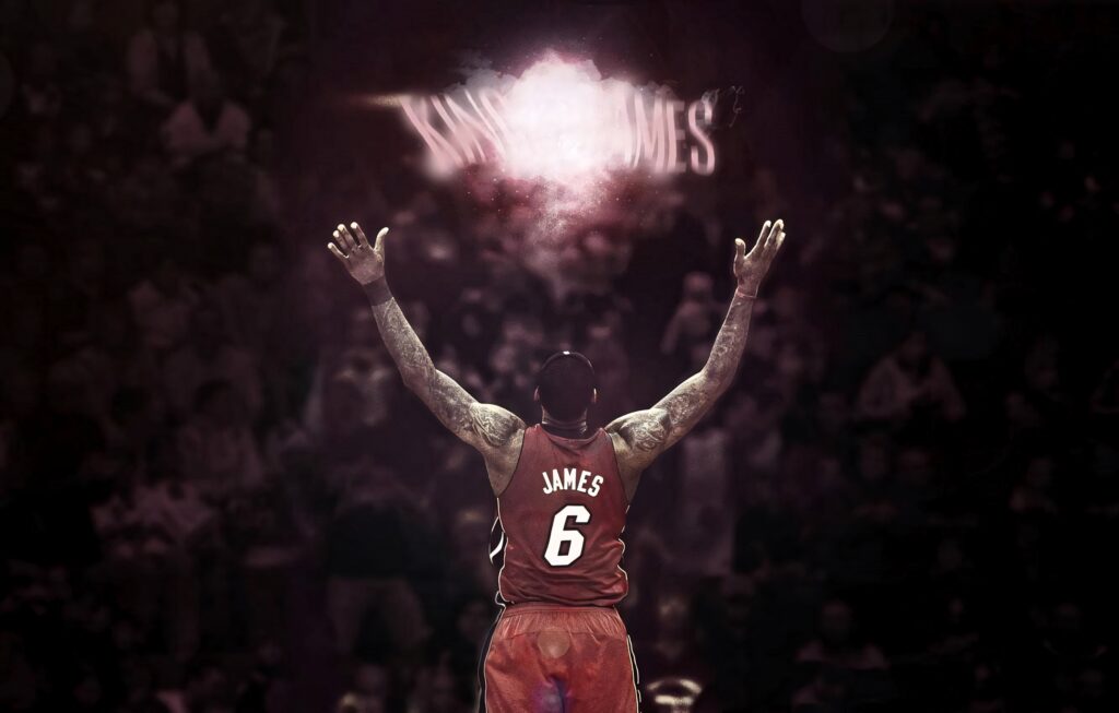 LeBron James Miami Heat Wallpaper: Celebratory Pose in Spotlight