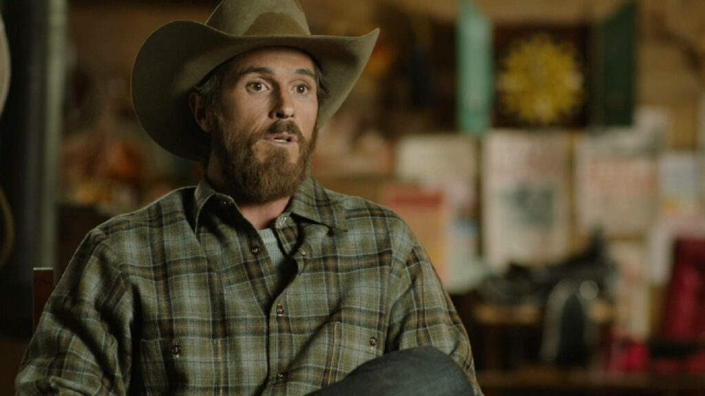 Rugged Lee Dutton Yellowstone Wallpaper: Cowboy Hat & Plaid Style