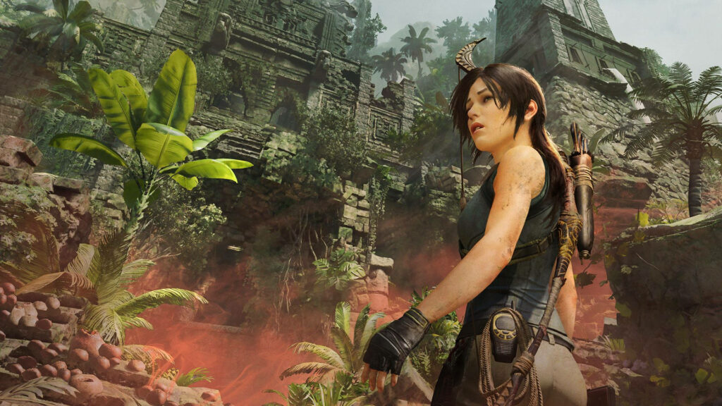 Lost in the Jungle: Lara Croft Explores Majestic Ancient Tombs in Shadow of the Tomb Raider Wallpaper