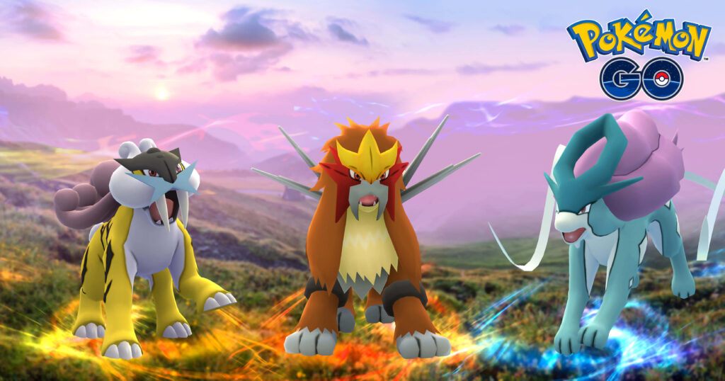 Vibrant Pokémon GO Wallpaper: Legendary Beasts Raikou, Entei, Suicune