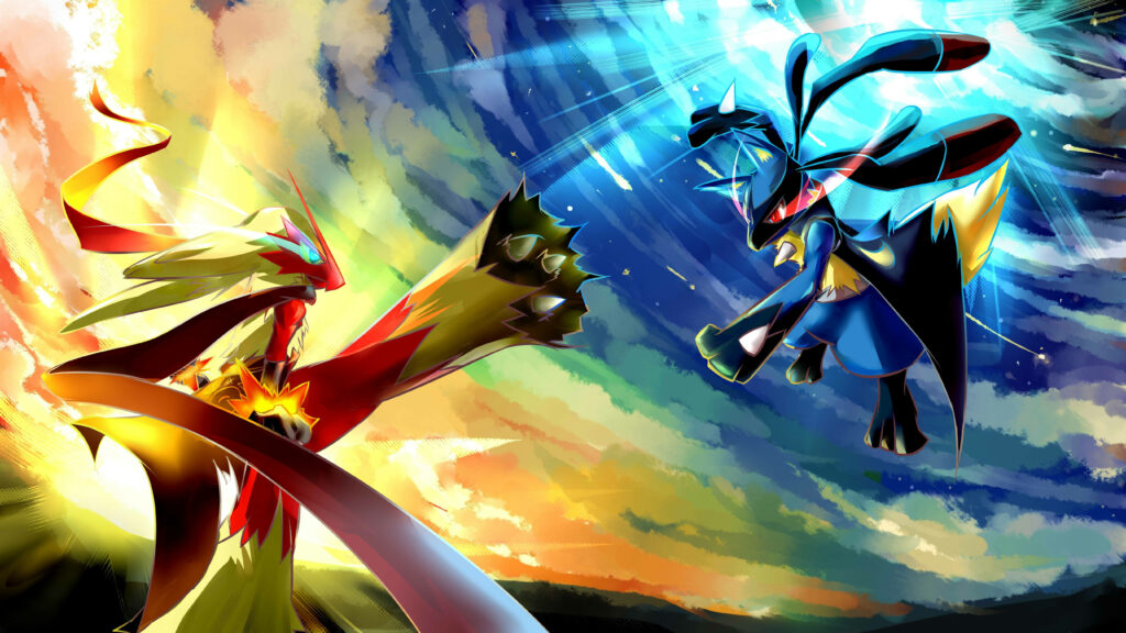 Legendary Pokemon Clash: Lucario vs Blaziken - Epic 4k Pfp Background Image Wallpaper