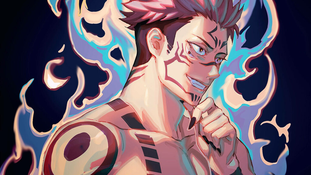 Sukuna Unleashed: Majestic 4k Digital Art Showcasing his Tribal Tattooed Power Wallpaper