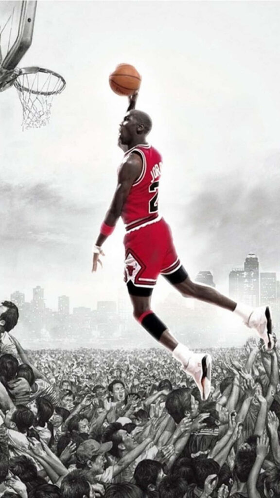 The Legend of Airness: A Captivating Portrait of Michael Jordan, a Basketball Icon, against an Enthralling Backdrop Wallpaper