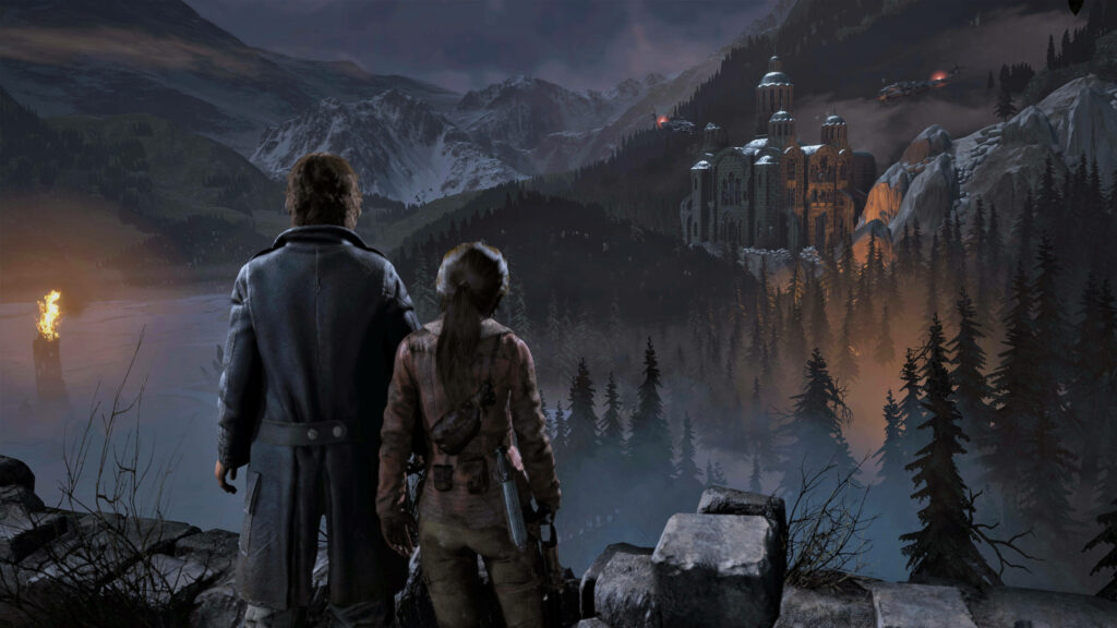 Exploring the Enigmatic Ruins: Lara Croft and her Father Uncover the Hidden City within the Rocky Mountain Temple - An Epic Snapshot from Rise of the Tomb Raider Wallpaper