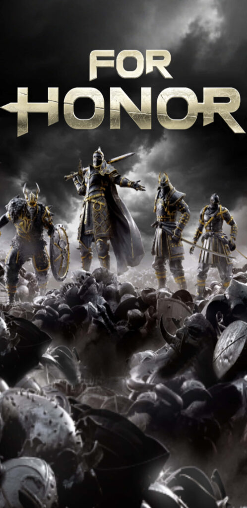 For Honor warriors wallpaper with epic battlefield scene and logo