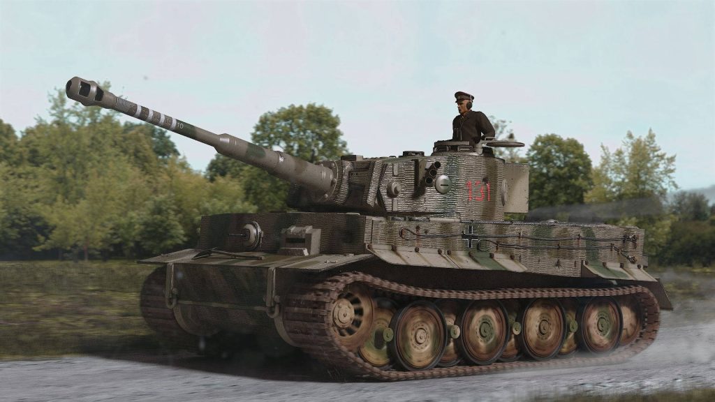 Digital art of German Tiger 131 tank with commander and detailed Zimmerit coating wallpaper