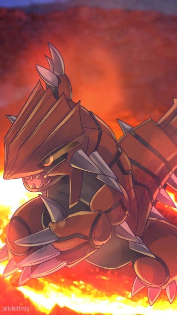Legendary Pokémon Groudon anime wallpaper glowing lava background fiery armored creature