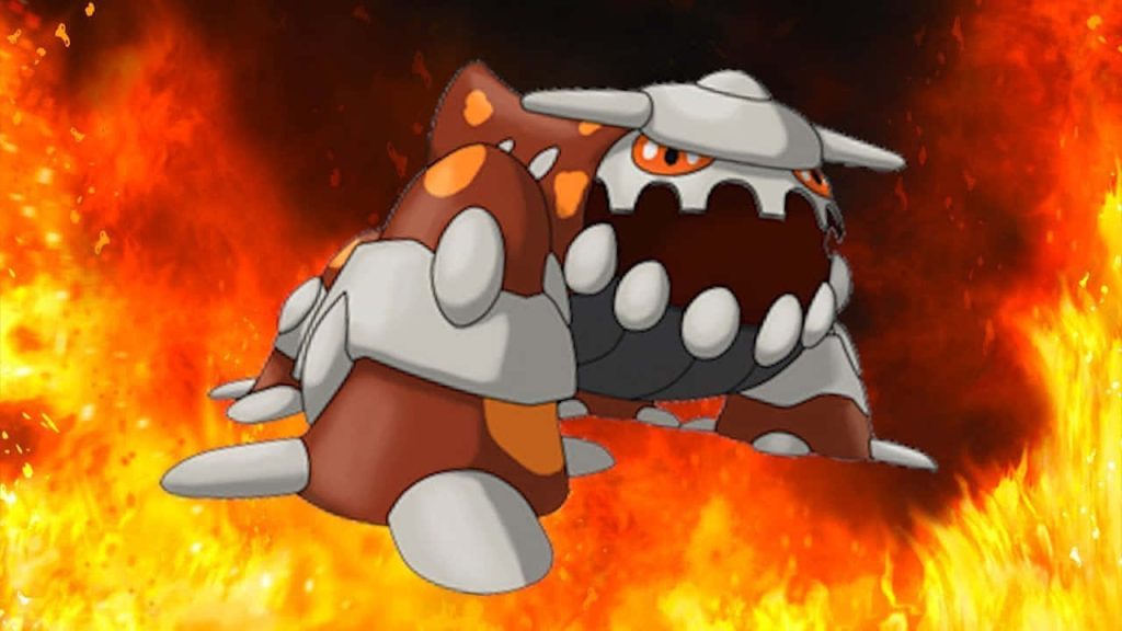 Legendary Heatran fire steel Pokémon in blazing flames high-definition digital art wallpaper
