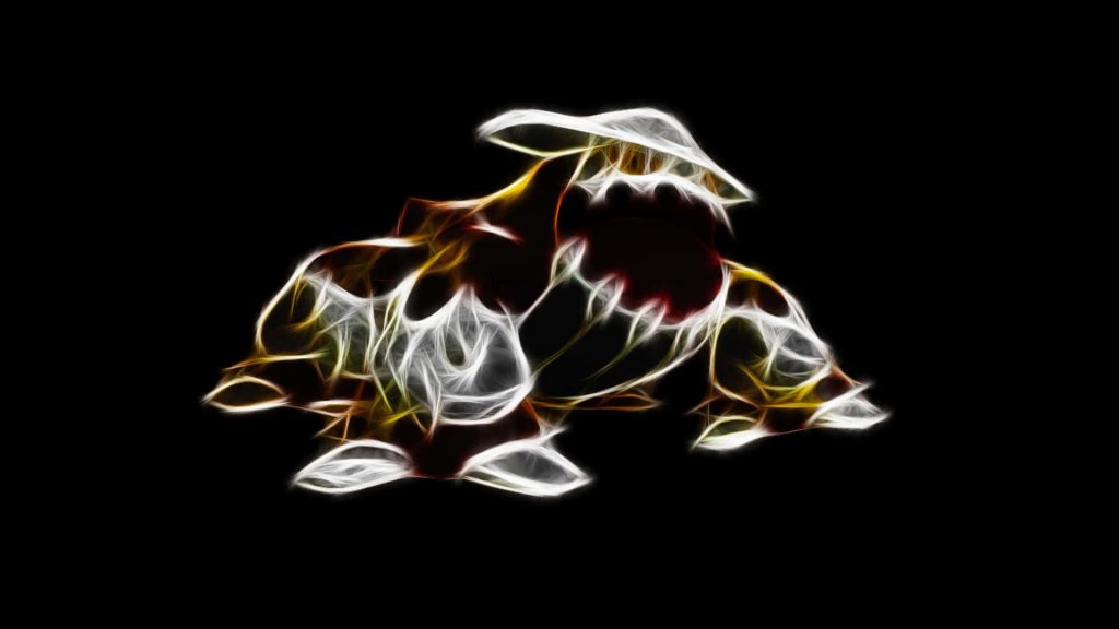 Neon Heatran wallpaper glowing white and orange lines on black background digital art gaming fan