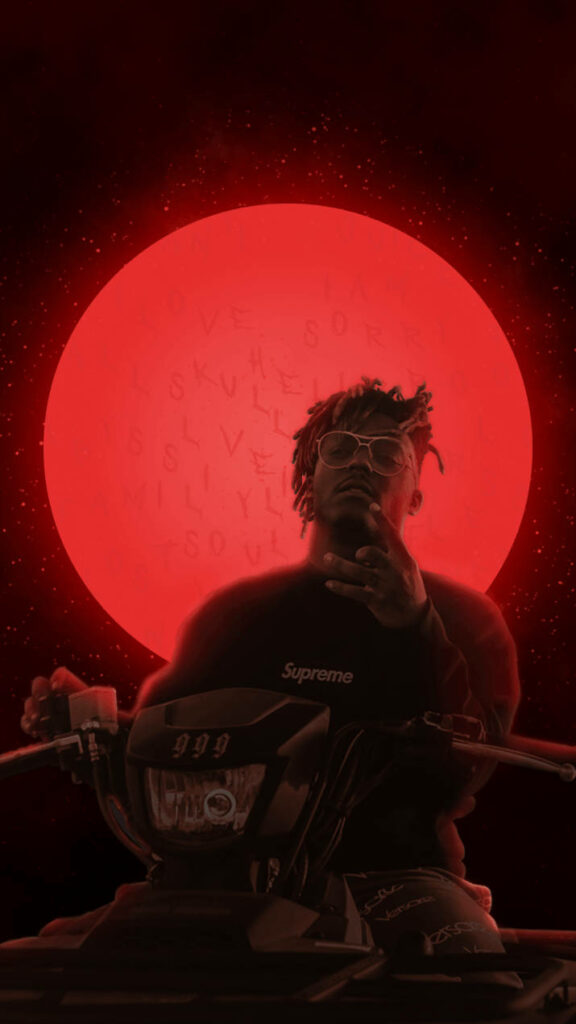 The Lunar Ride: Juice Wrld's Hip-Hop Journey under the Crimson Moon Wallpaper