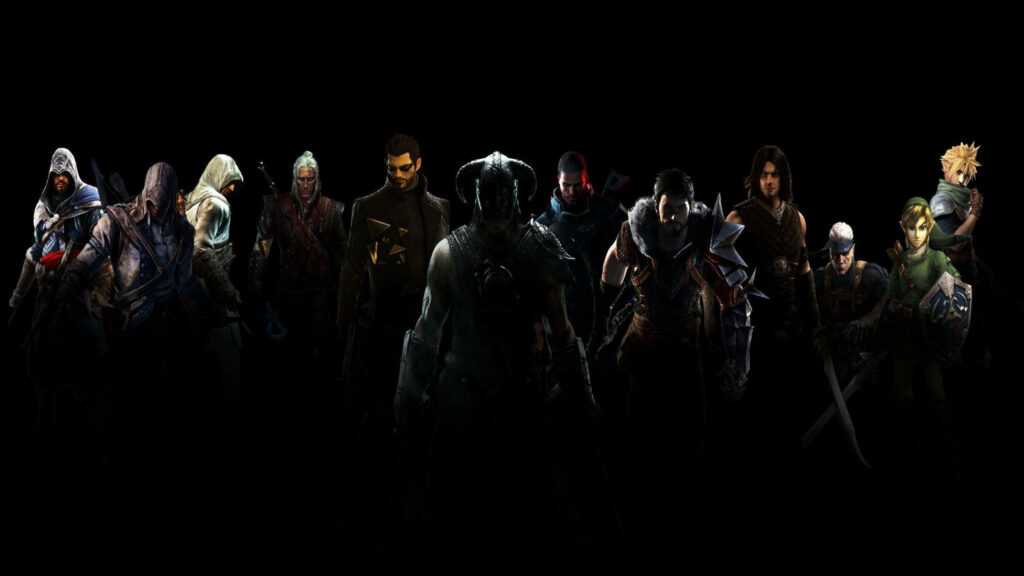 Powerful Dark Gaming Wallpaper: Iconic Video Game Characters Ready for Action