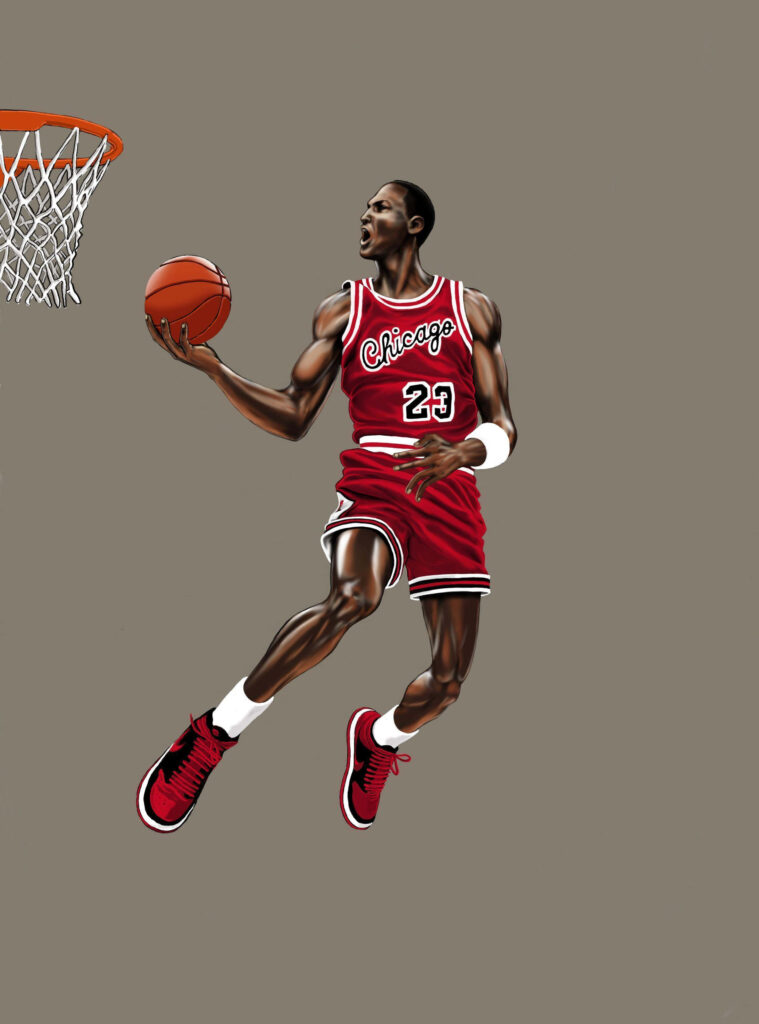 Astonishing Airborne Slam Dunk Propels Michael Jordan, the Basketball Icon, to Greatness in an NBA Arena Wallpaper in UHD 4K 2520x3402 Resolution