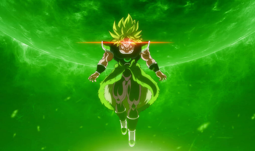 Broly Legendary Super Saiyan glowing green energy cosmic background Dragon Ball Super wallpaper