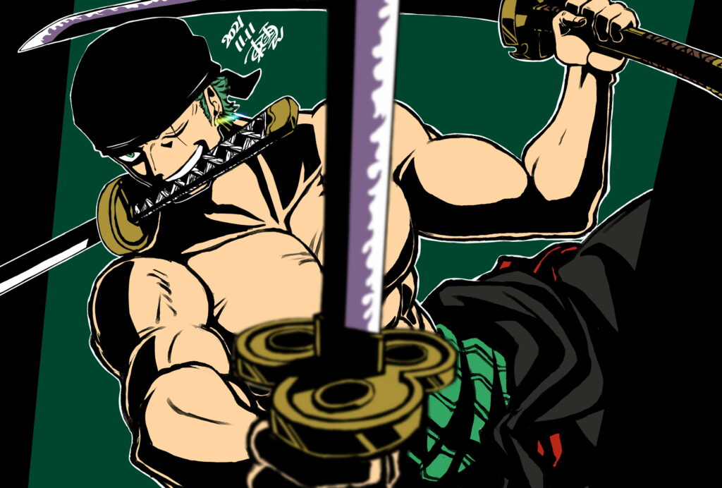 Swordsman's Grit: Roronoa Zoro Conquers as a Majestic QHD Anime Wallpaper