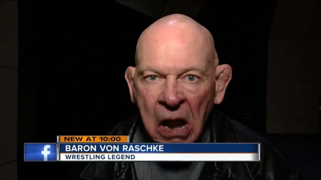 Legendary American wrestler Baron Von Raschke intense expression TMJ4 News wallpaper background