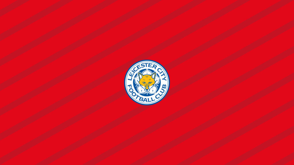 Leicester City Football Club logo on bold red diagonal striped wallpaper background