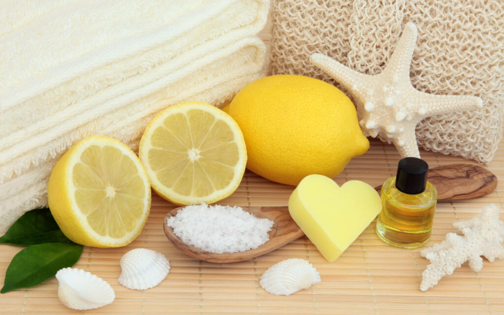 Revitalizing Citrus Cleanse: Immersive Lemon Infusion in a Refreshing Spa Atmosphere Wallpaper
