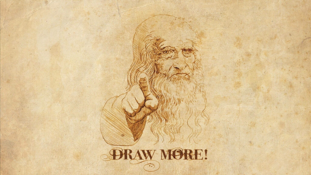 Artistic Inspiration through Leonardo Da Vinci: A Motivational Call to Expand Your Creativity Wallpaper
