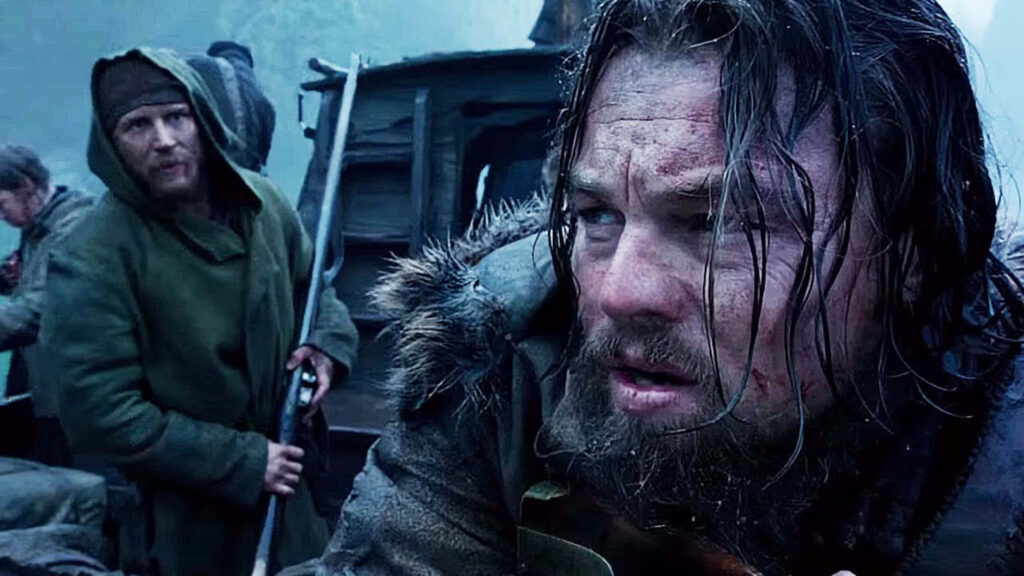 Leonardo DiCaprio in The Revenant intense survival scene gritty wilderness wallpaper background