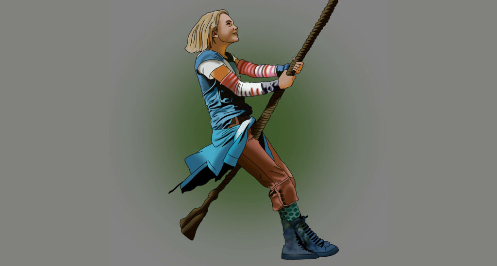 Leslie swinging on a rope vibrant Bridge to Terabithia digital art wallpaper with whimsical expression